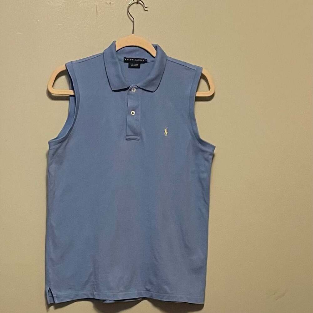 Polo Ralph Lauren Light Blue Sleeveless Piquet Polo Shirt Vintage Size M